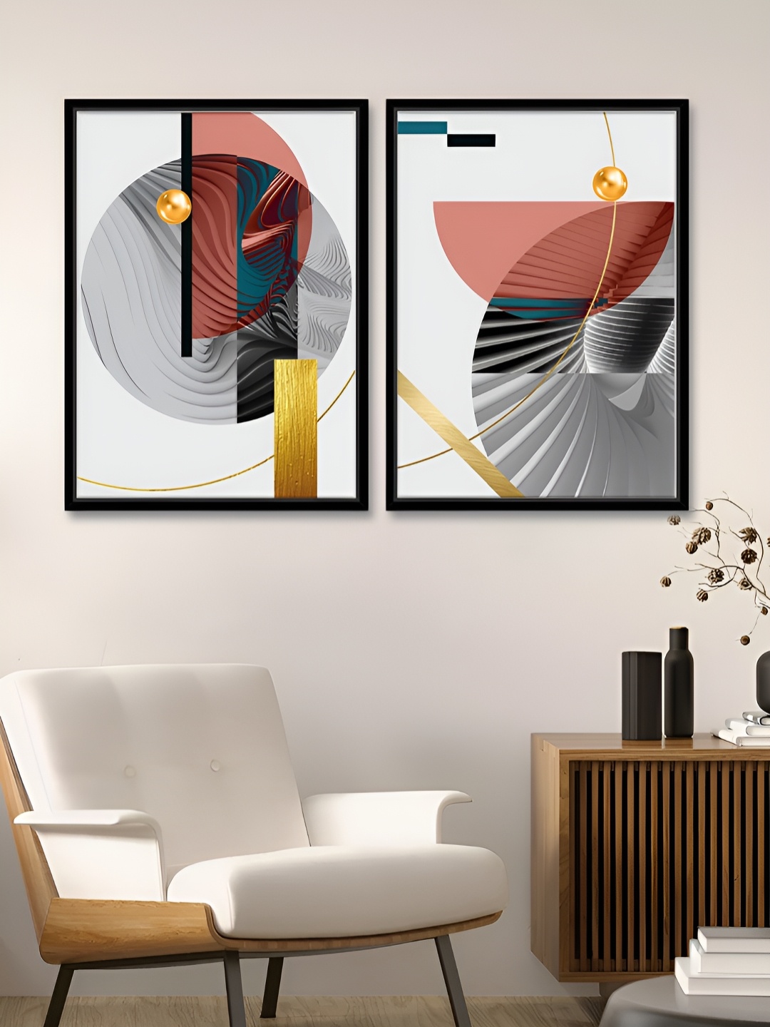 

Myntra Elegant Homes Grey & White 2 Pieces Abstract Architectural Space Canvas Wall Art
