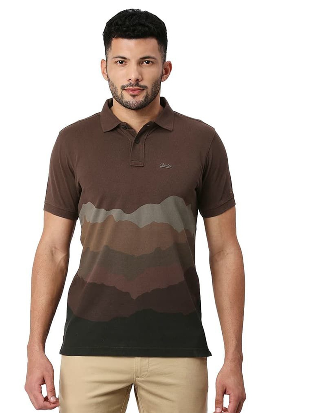 

Basics Men Colourblocked Polo Collar Cotton T-shirt, Brown