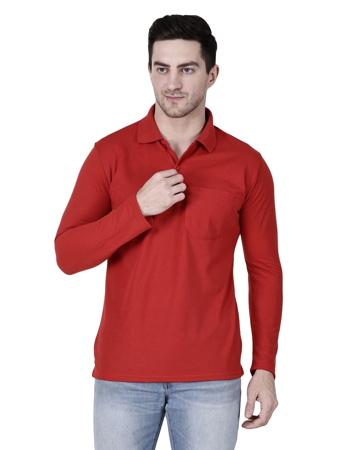

SAIKSA FASHION Men Regular Fit Solid Polo Collar Cotton T-shirt, Red