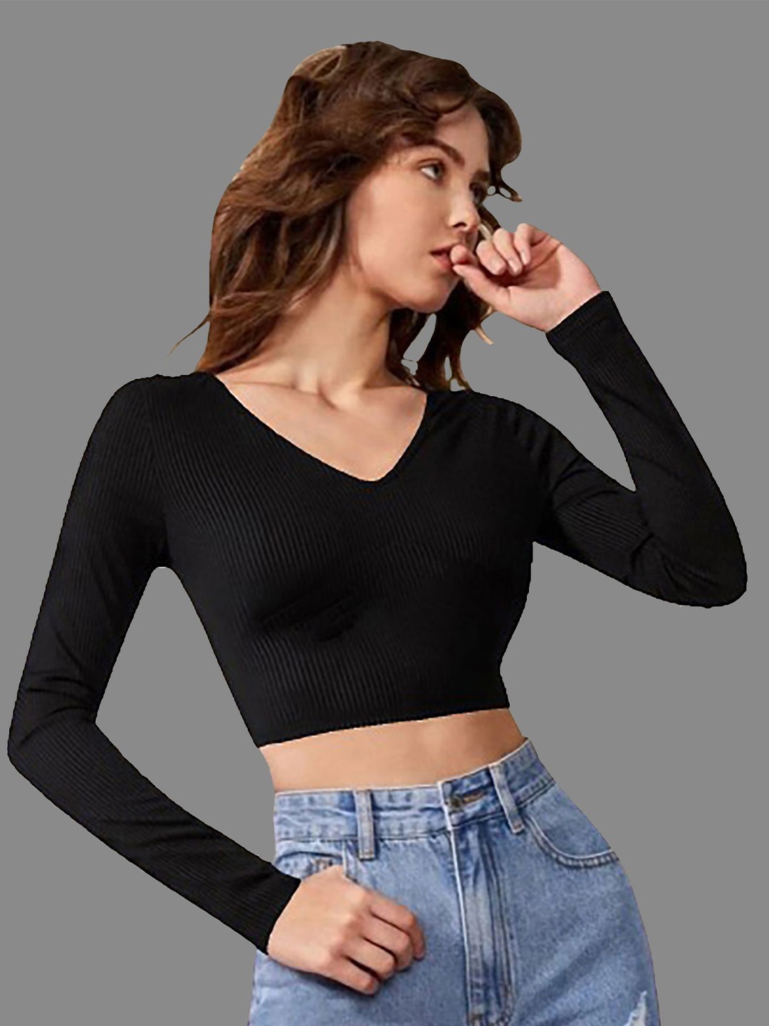 

Dream Beauty Fashion Women Ribbed V-Neck Crop Fitted Top, Black