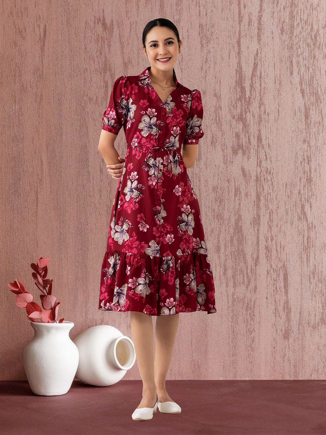 

STARWORD Peter Pan Collar Fit & Flare Dress, Red
