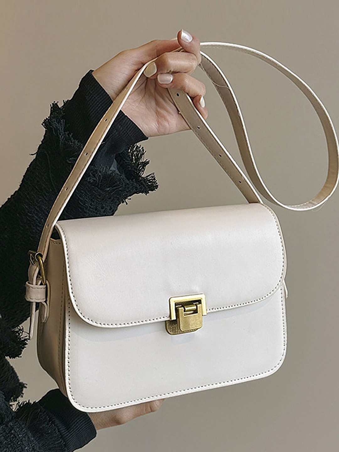 

LULU & SKY PU Structured Handheld Bag, Beige