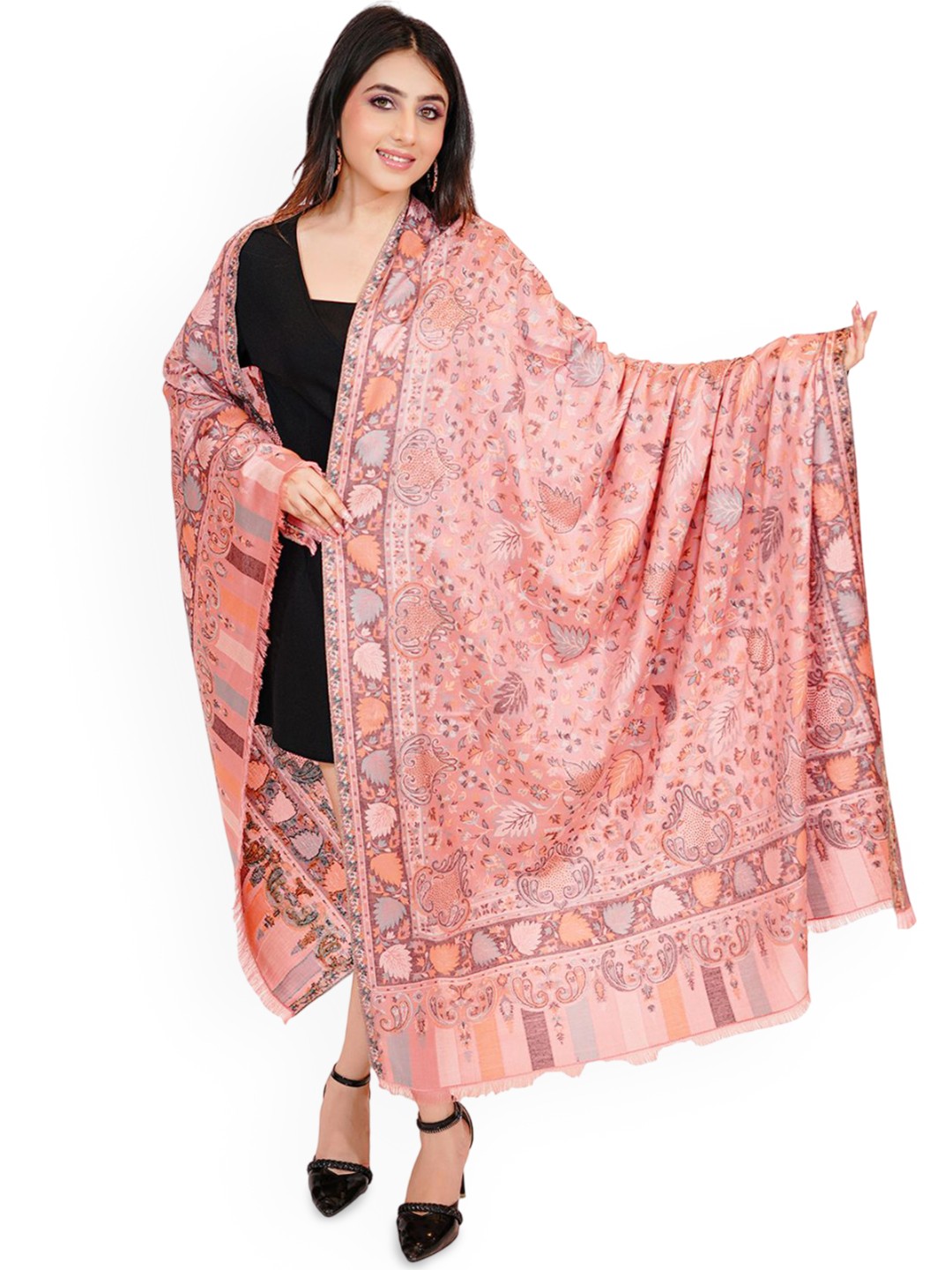 

PASHMAL INDIA PRIVATE LIMITED Floral Printed Woolen Shawl, Peach