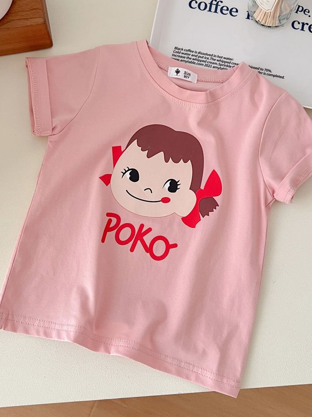 

LULU & SKY Girls Printed Organic Cotton Raw Edge T-shirt, Pink