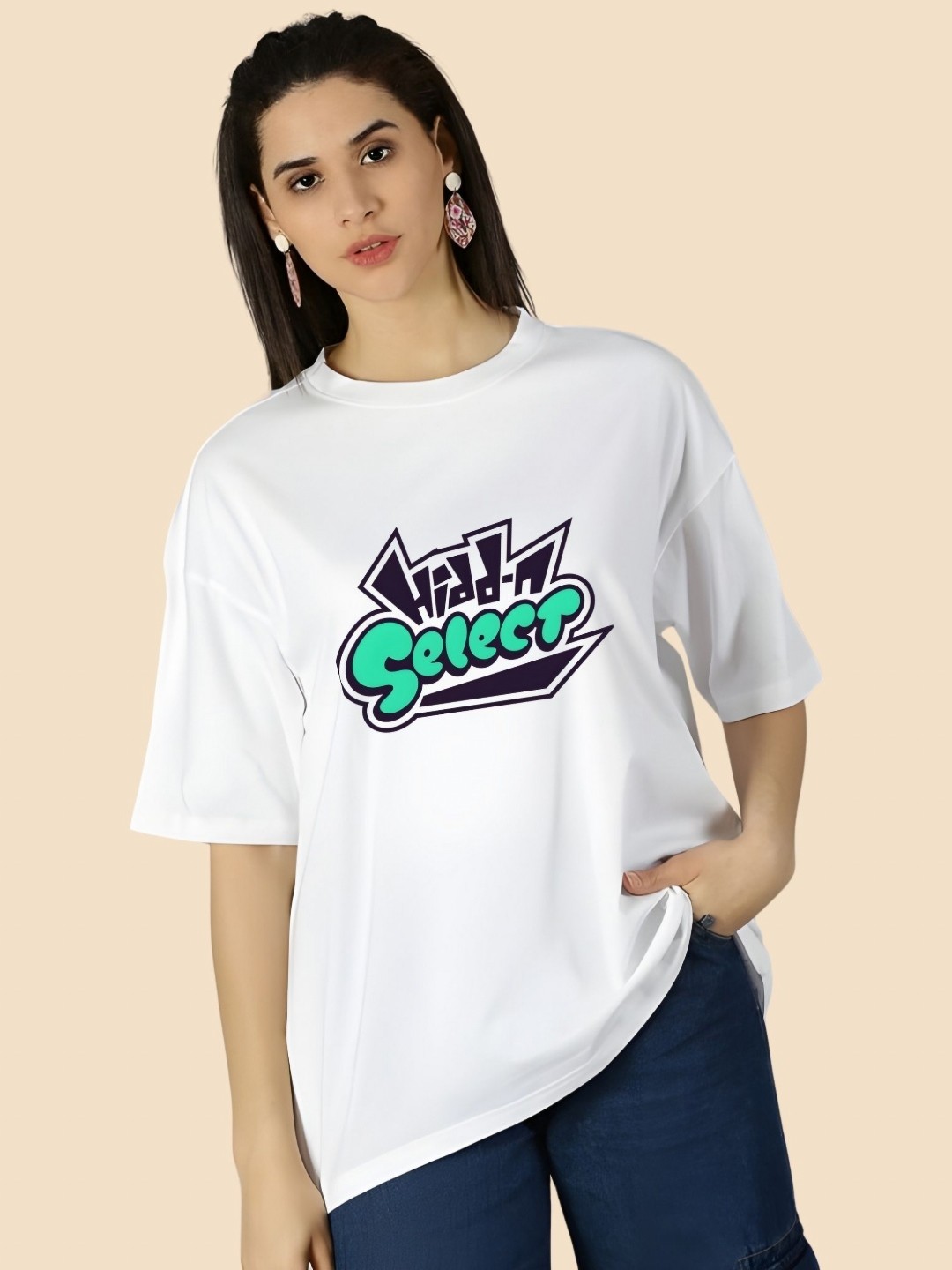 

SZN Women Typography Printed Round Neck Cotton Oversized T-shirt, White