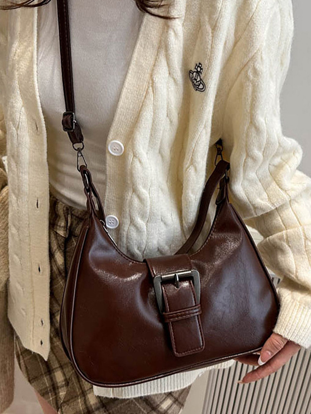 

LULU & SKY PU Structured Handheld Bag with Tasselled, Brown