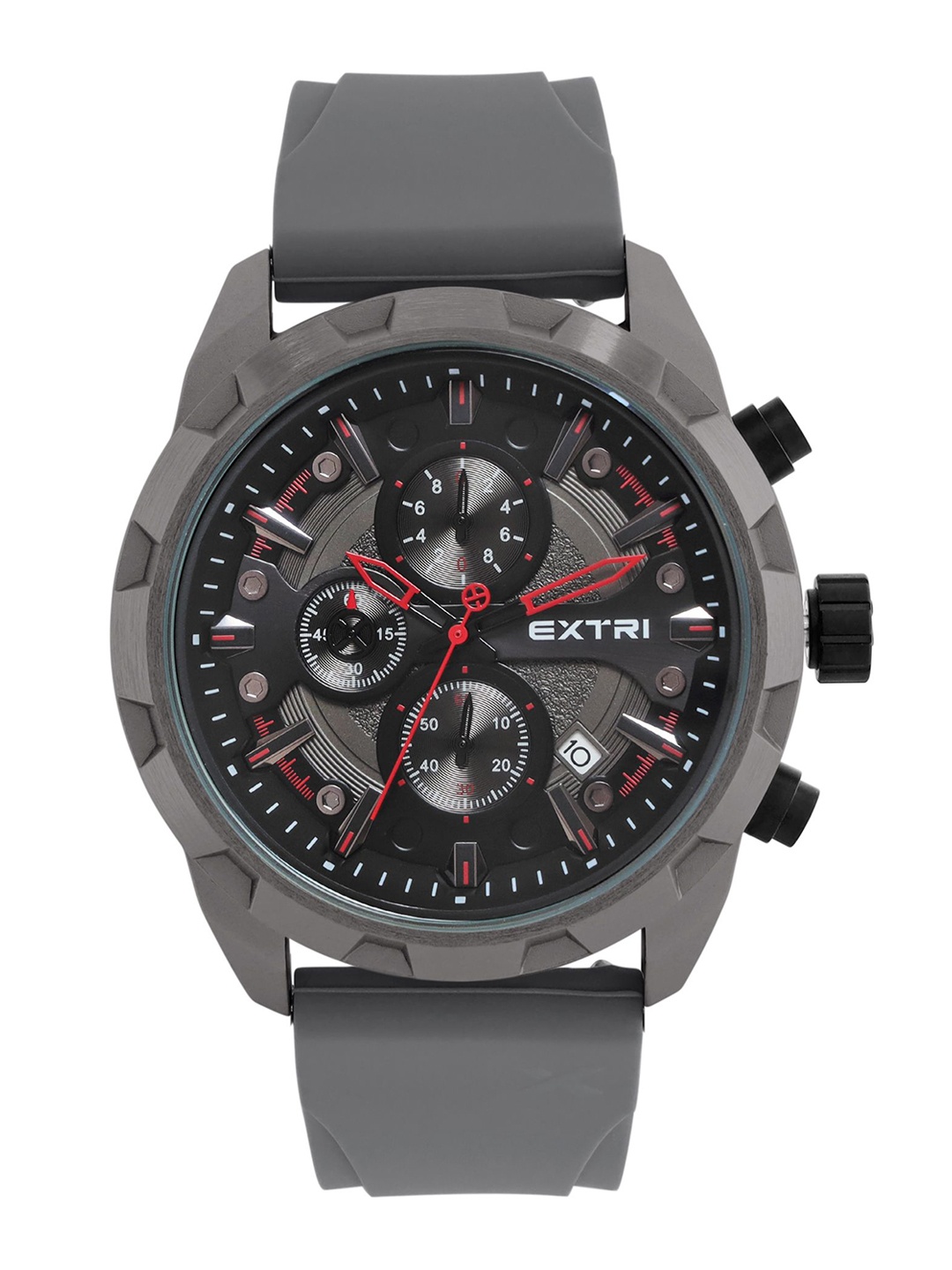 

EXTRI Men Round Dial & Silicon Textured Straps Analogue Watch X6077-F, Black