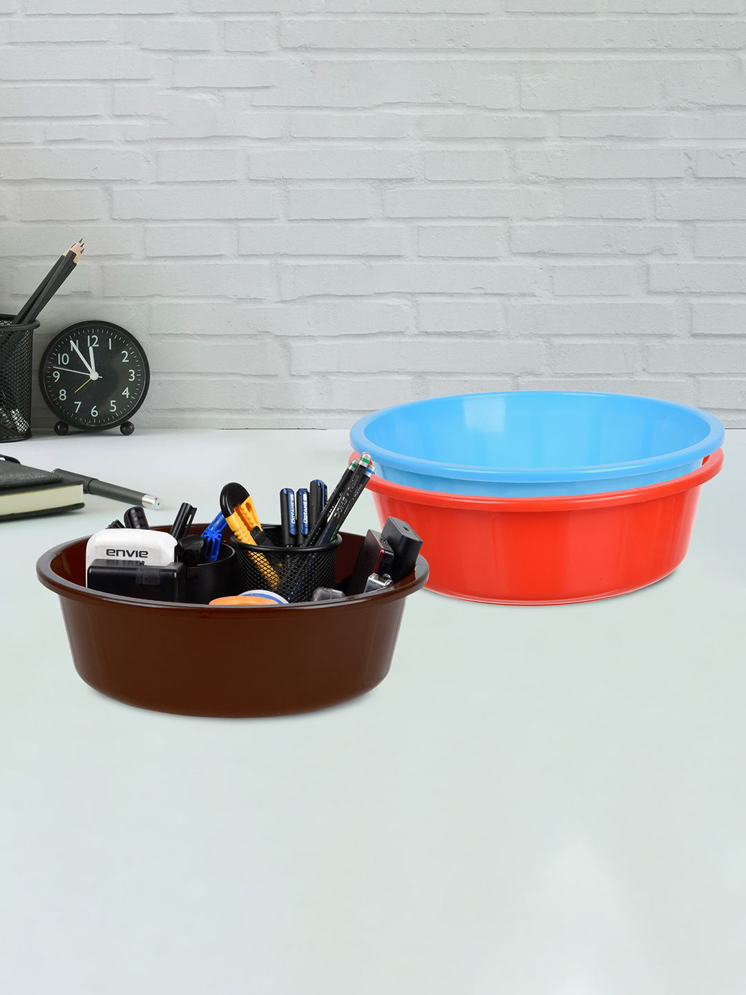 

Kuber Industries Red & Brown 3 Pieces Regular Desk Organisers