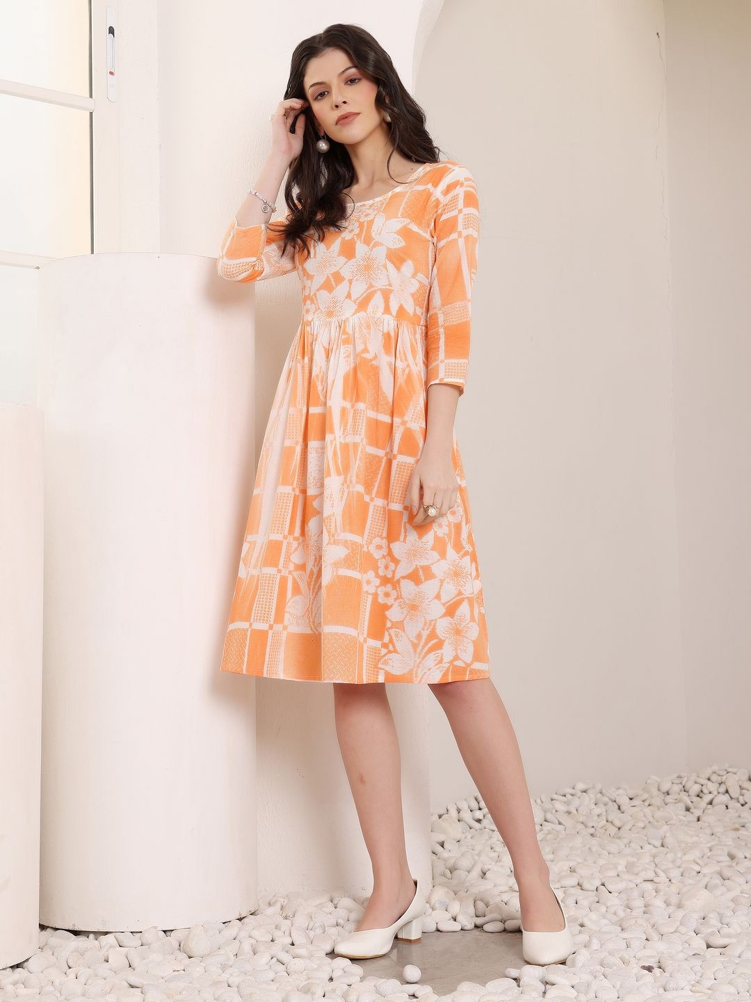 

DressBerry Floral Print Fit & Flare Dress, Orange