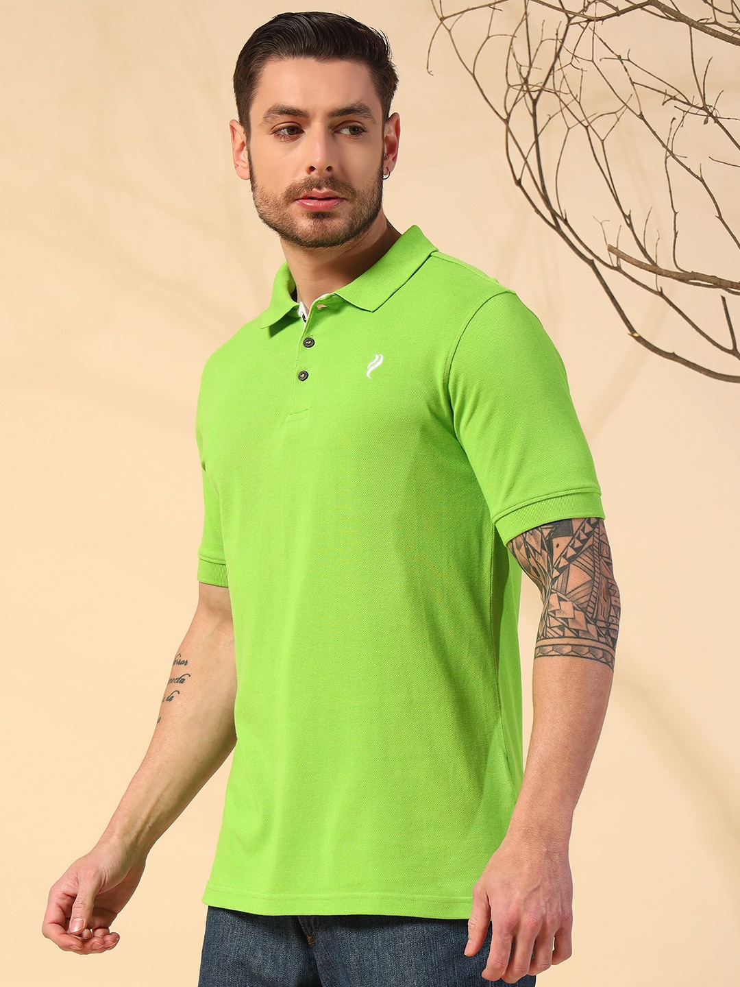 

PockMAN Men Anti Odour Solid Polo Collar Cotton T-shirt, Lime green