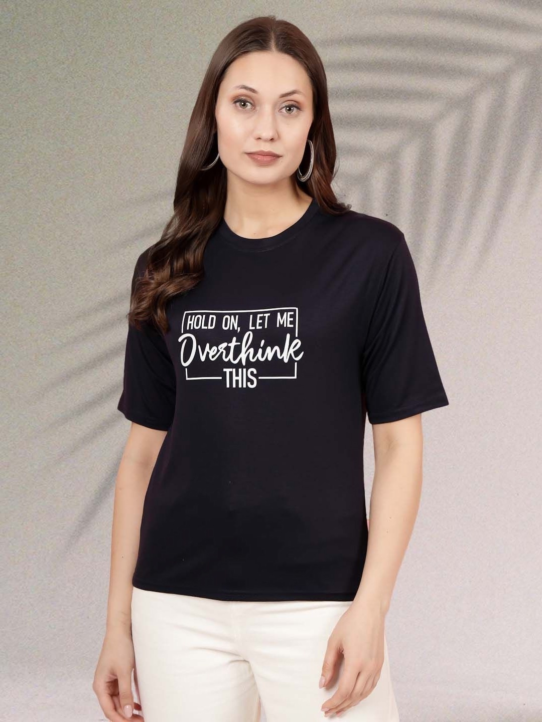 

Moda Rapido Women Typography Printed Round Neck Regular Fit T-shirt, Navy blue