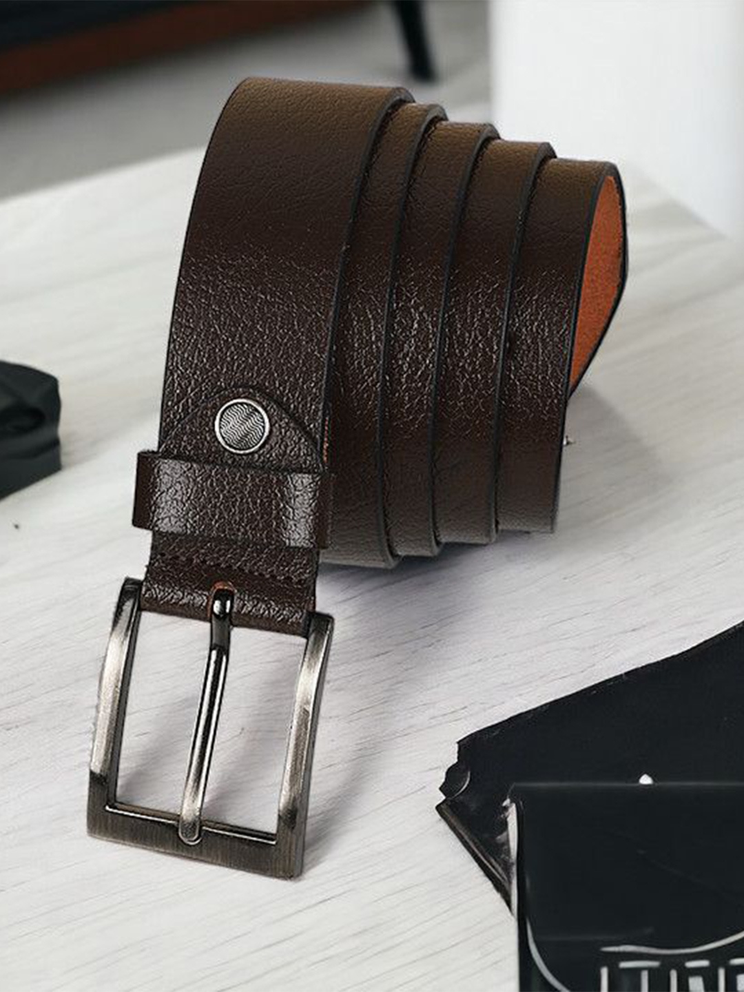 

Metronaut Men Textured Leather Formal Belt, Brown