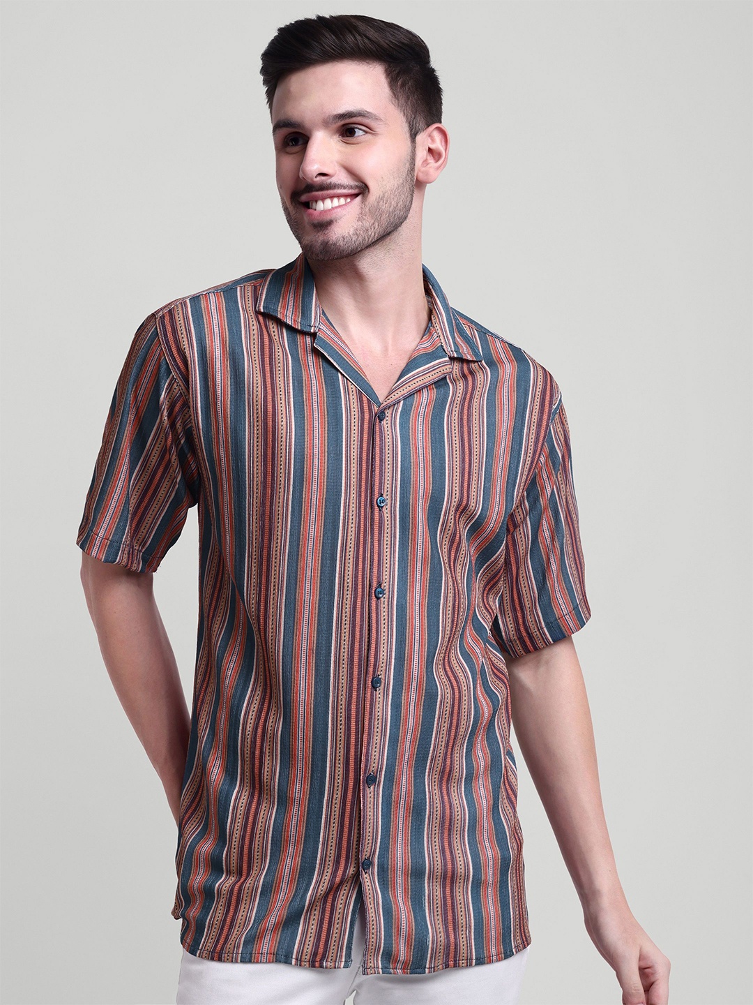 

Moda Rapido Men Classic Opaque Striped Casual Shirt, Maroon