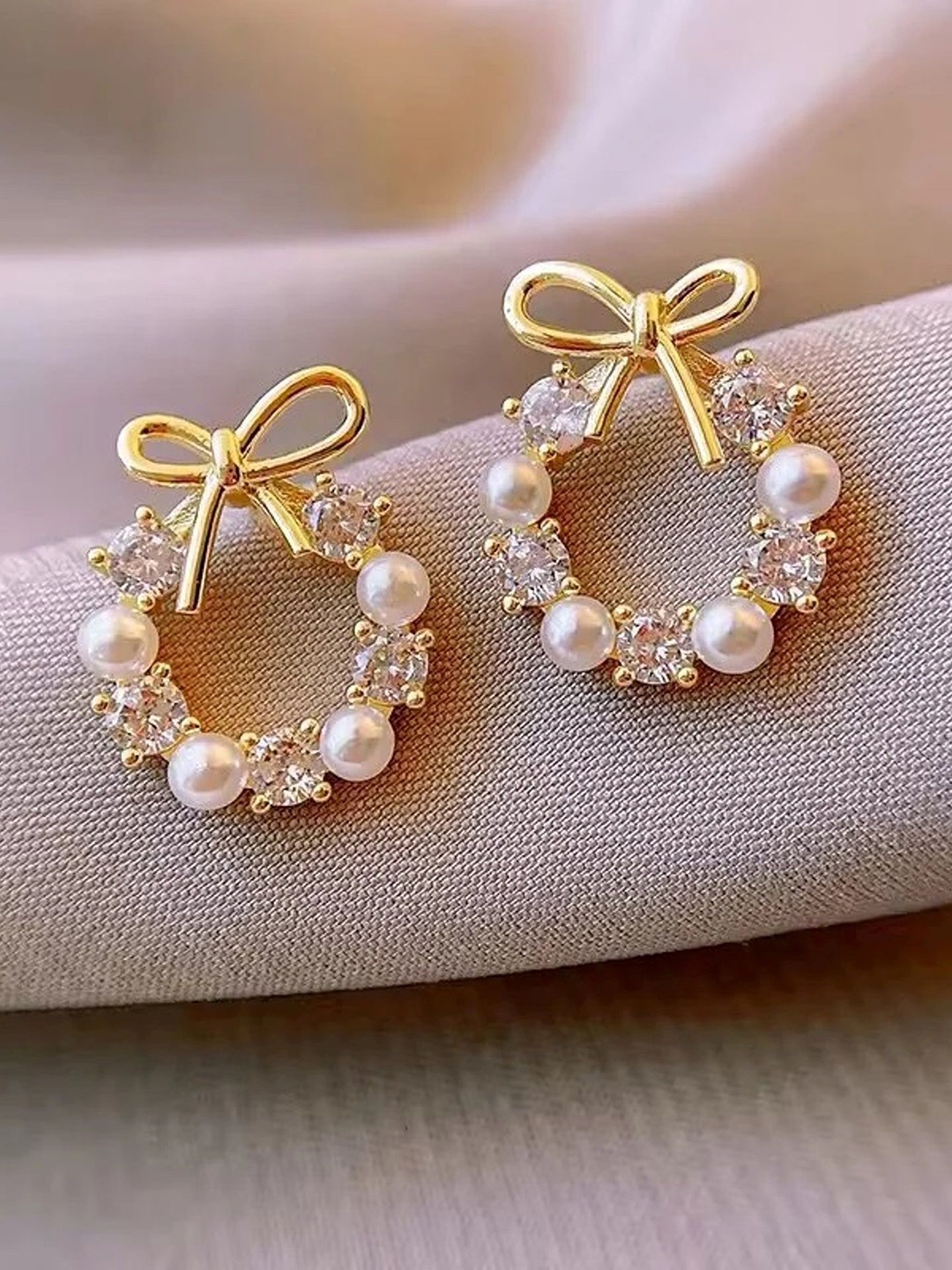 

TANLOOMS Gold-Plated Artificial Stones Studded Contemporary Studs