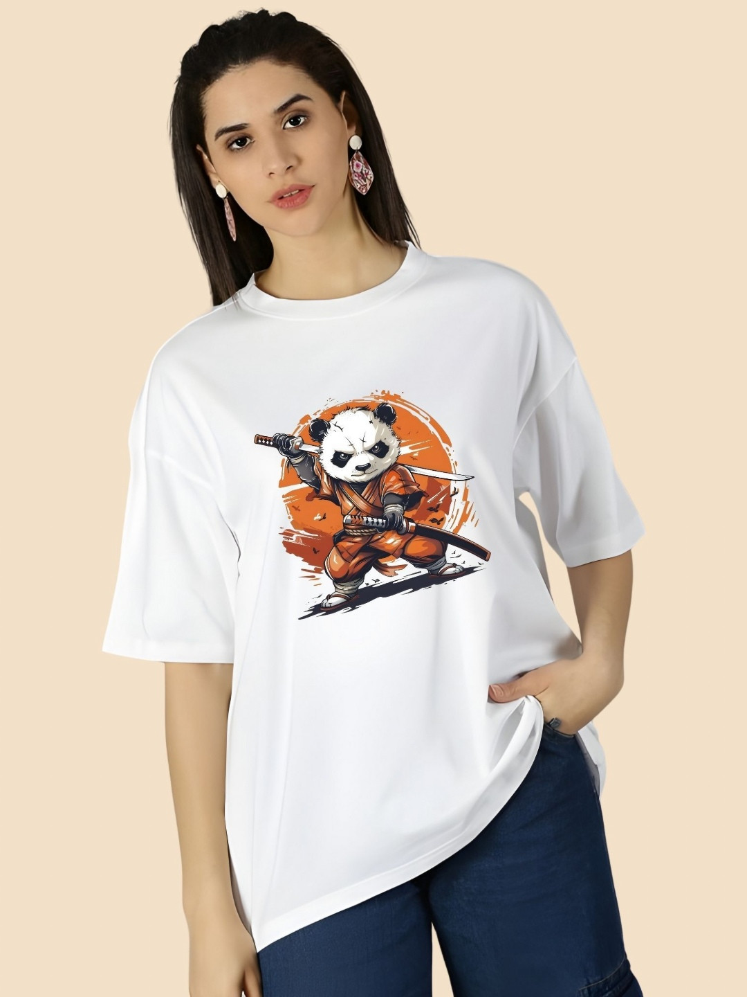 

SZN Women Graphic Printed Round Neck Cotton Oversized T-shirt, White