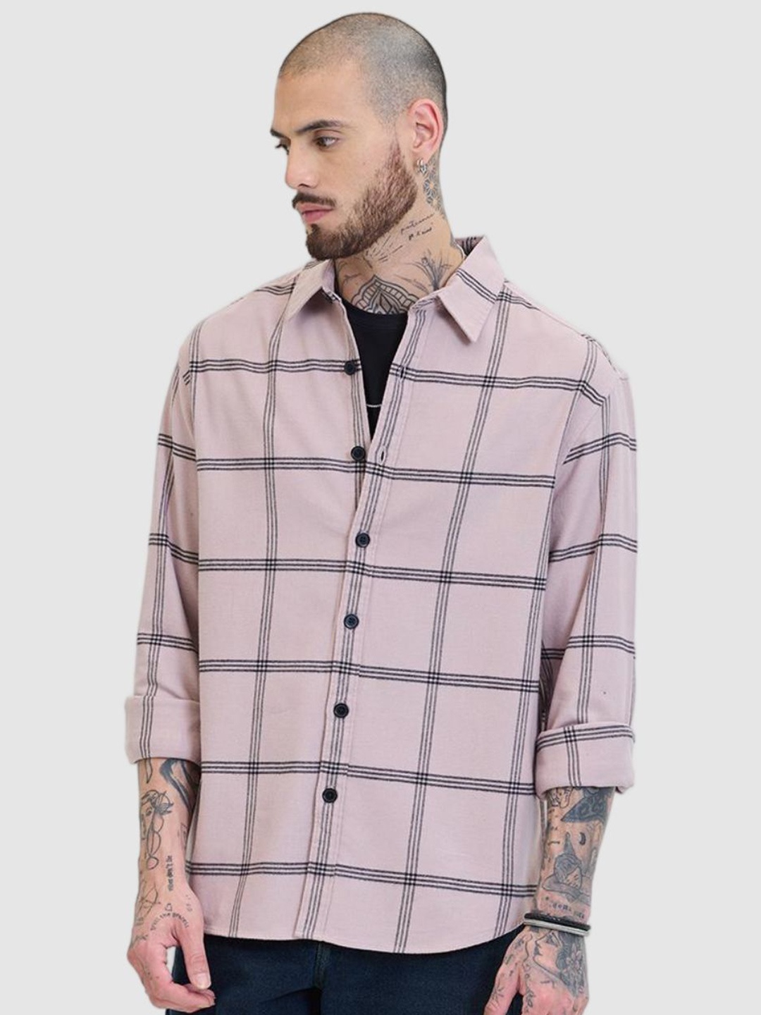 

Snitch Men Checked Open Front Jacket, Pink