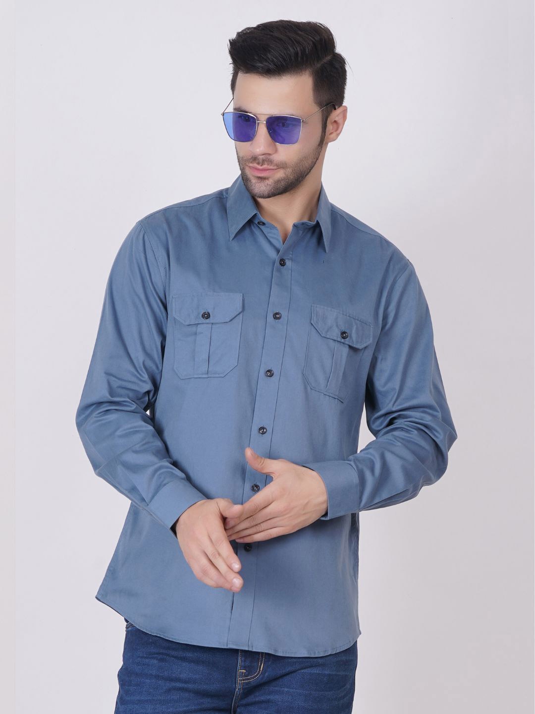 

ASHTOM Men Standard Fit Spread Collar Solid Cotton Casual Shirt, Blue