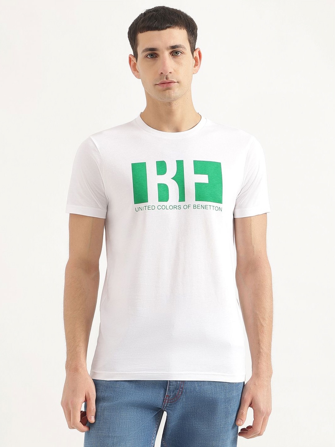 

United Colors of Benetton Men Typography Printed Round Neck Cotton T-shirt, White