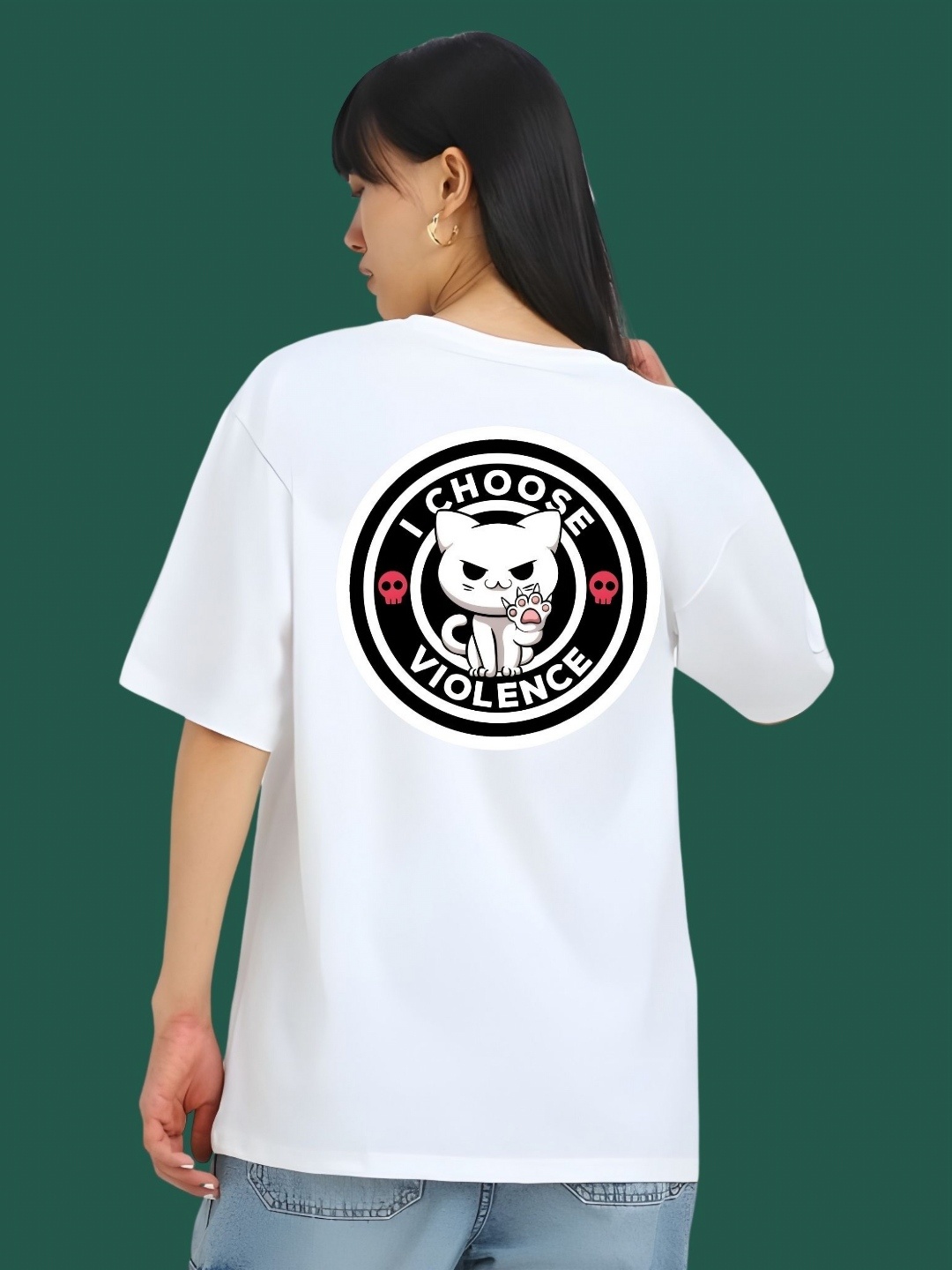 

DressBerry Women Graphic Printed Round Neck Cotton Oversized T-shirt, White