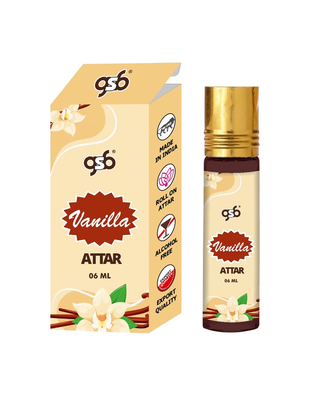 

GSB Vanilla Alcohol Free Long Lasting Roll On Attar - 6 ml, Brown