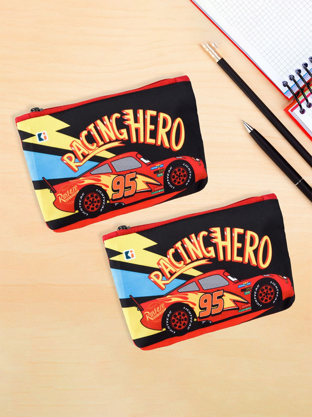 

Kuber Industries Kids Set of 2 Printed Square Pencil Pouch Cases Stationery, Red