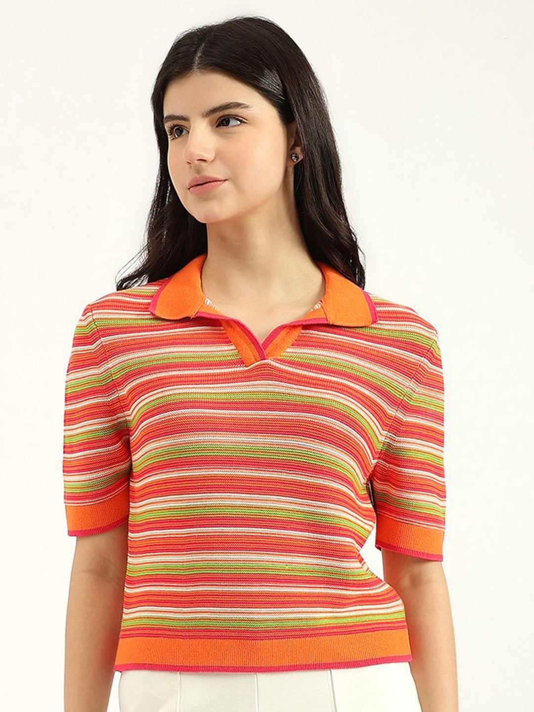 

United Colors of Benetton Striped Cotton Top, Orange