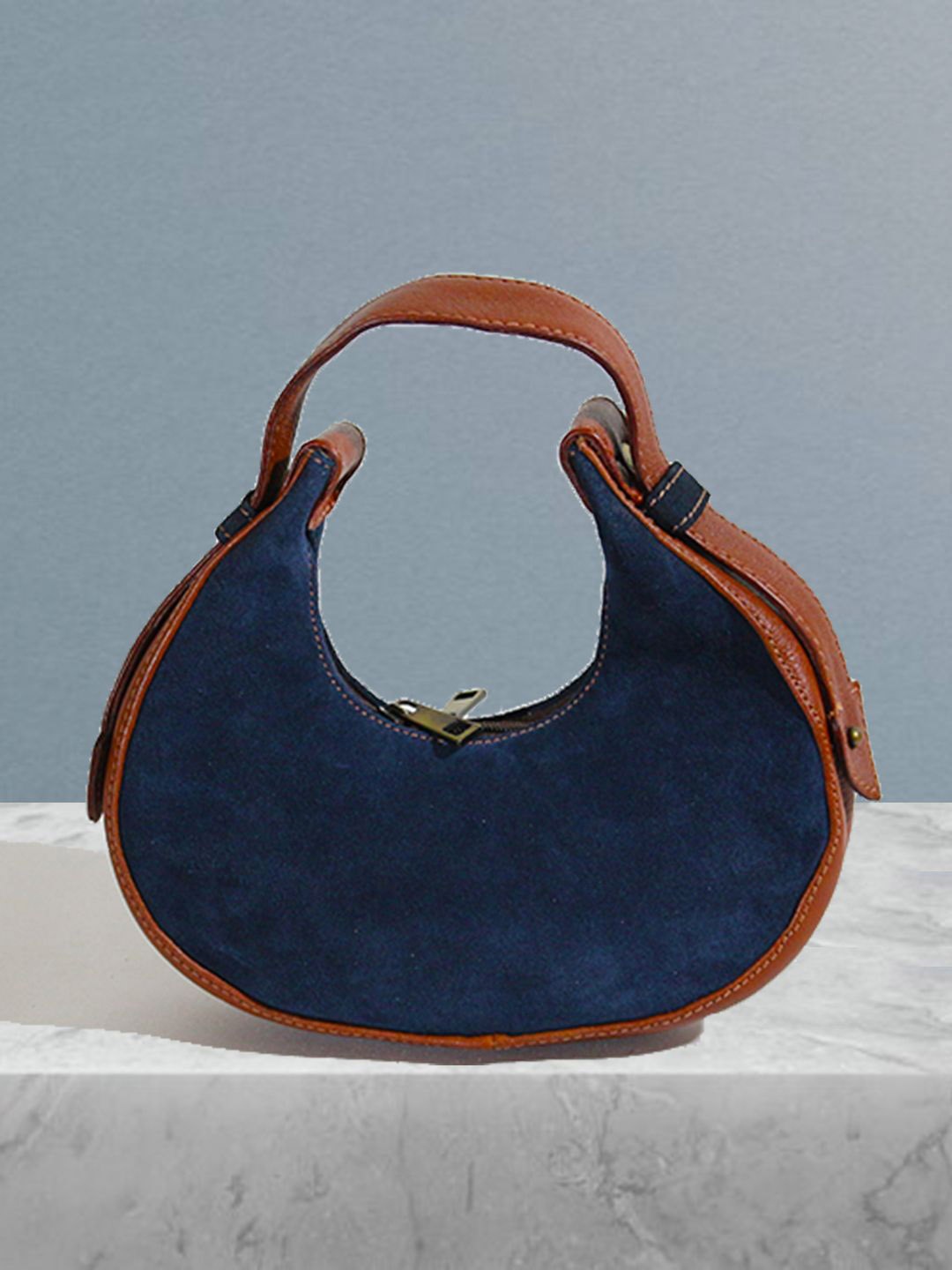 

VASKA Colourblocked Leather Handheld Bag, Blue