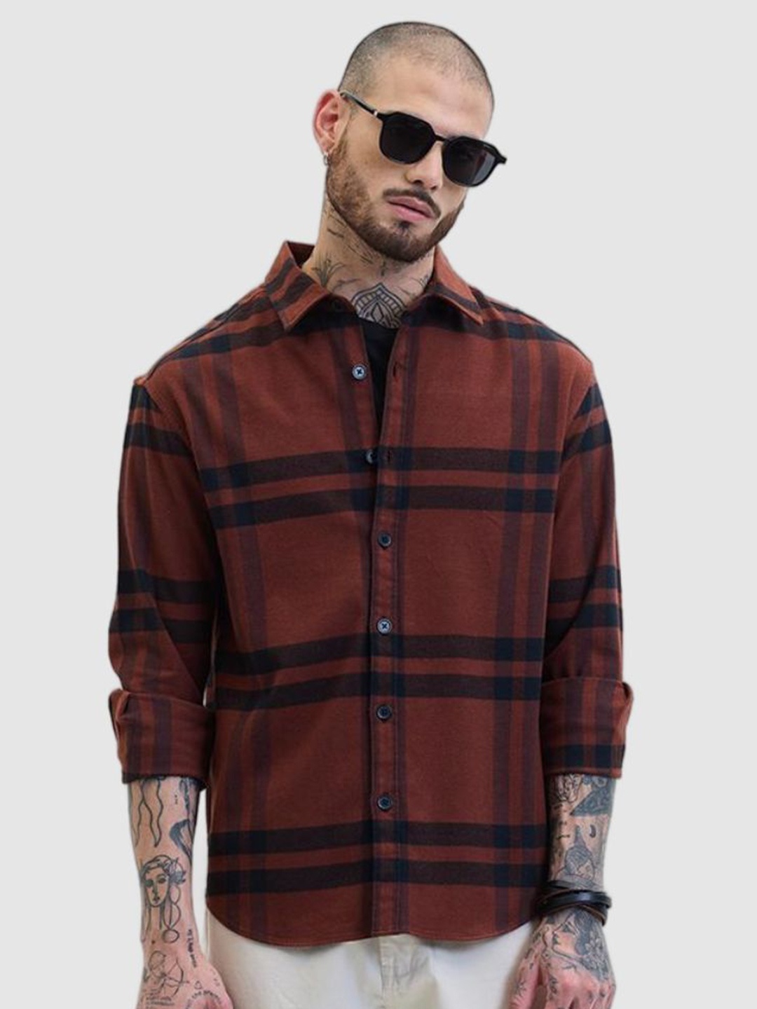 

Snitch Men Checked Open Front Jacket, Brown