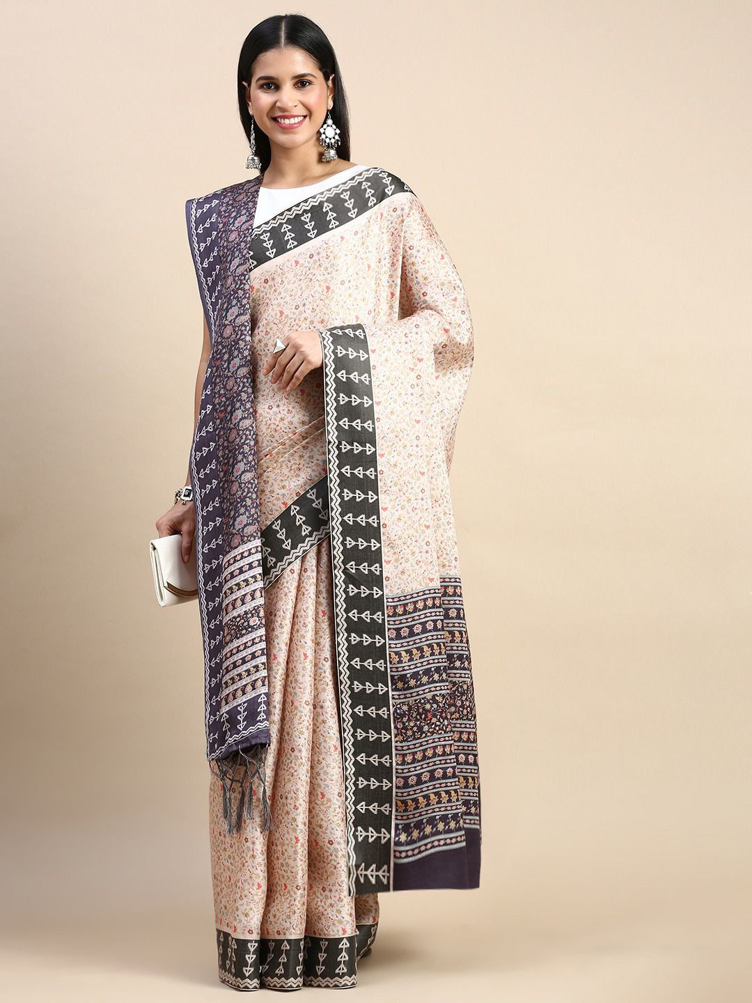 

DIVASTRI Floral Pashmina Saree, Peach