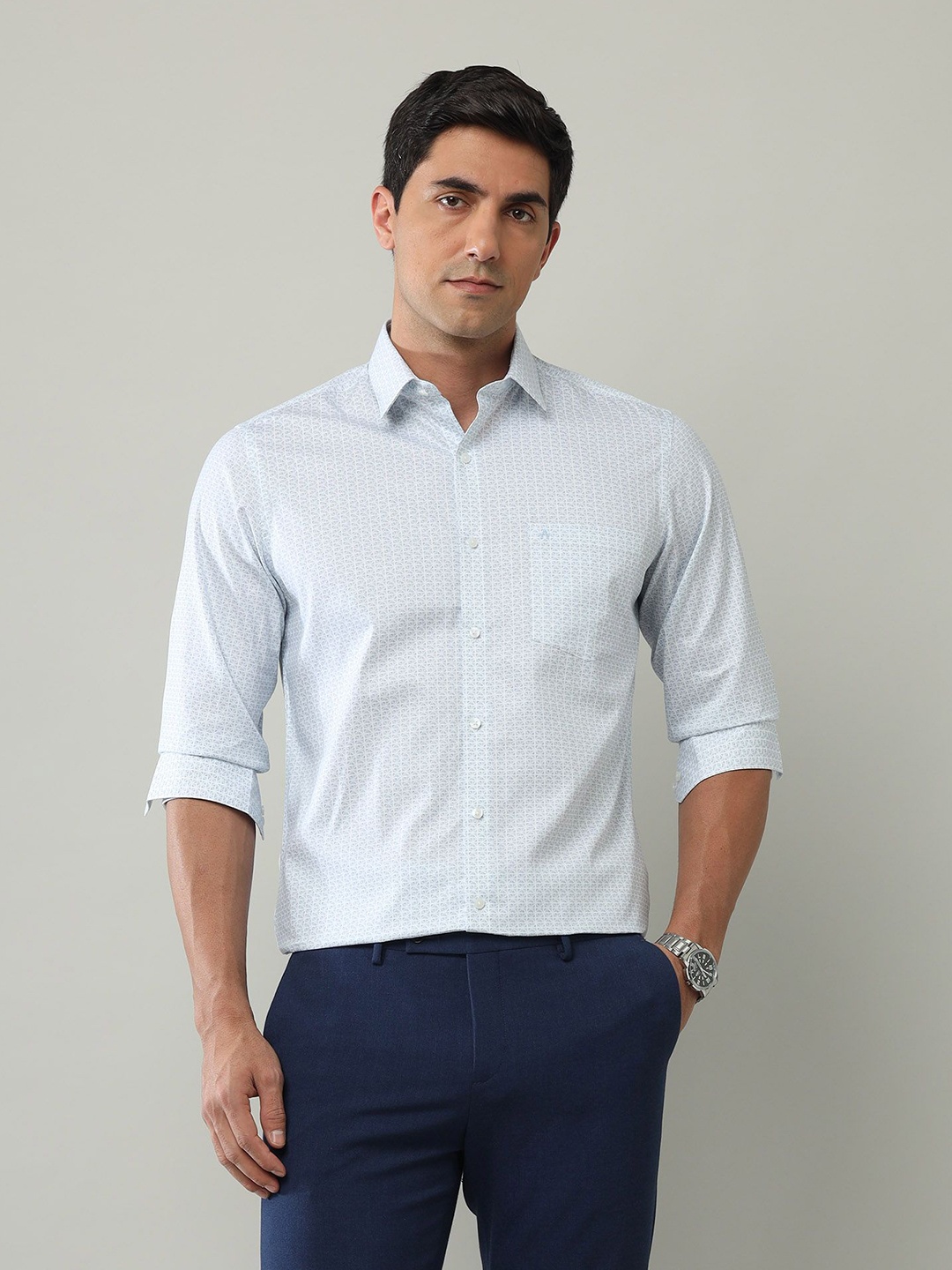 

Arrow Men Classic Fit Spread Collar Floral Printed Cotton Formal Shirt, Blue