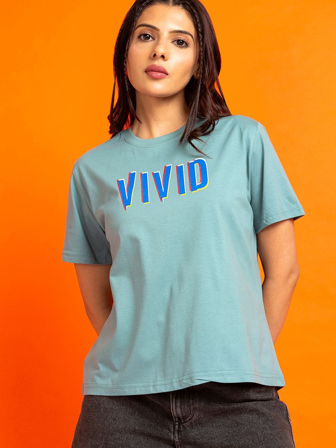 

Mast & Harbour Women Typography Printed Round Neck Cotton T-shirt, Sea green