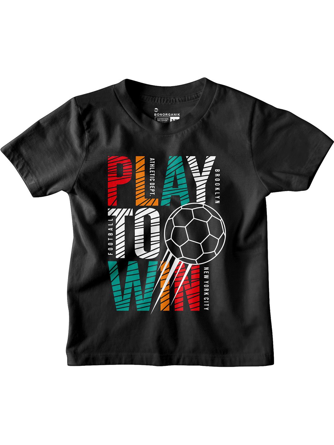 

BonOrganik Boys Typography Printed Round Neck Cotton T-shirt, Black