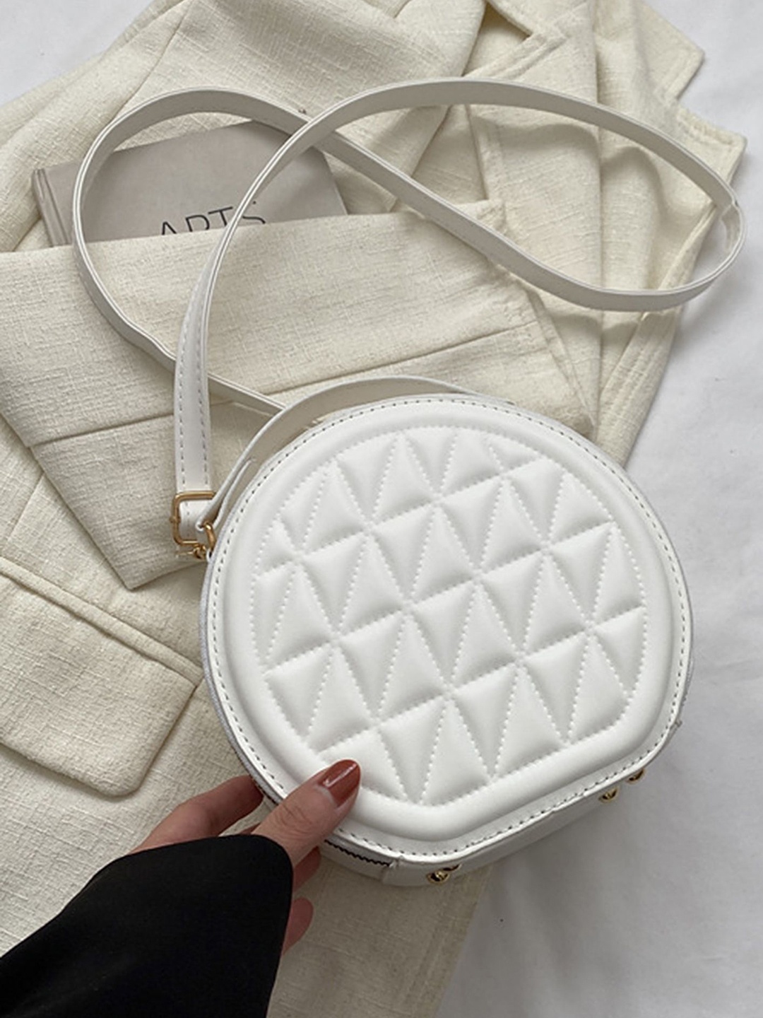 

LULU & SKY PU Structured Handheld Bag with Quilted, White
