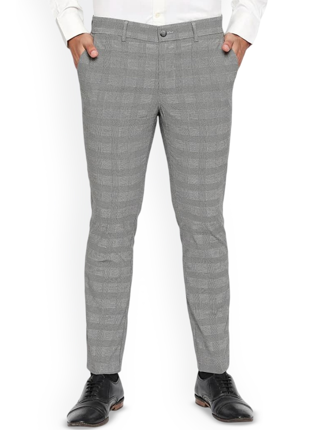 

Basics Men Checked Comfort Trousers, Grey