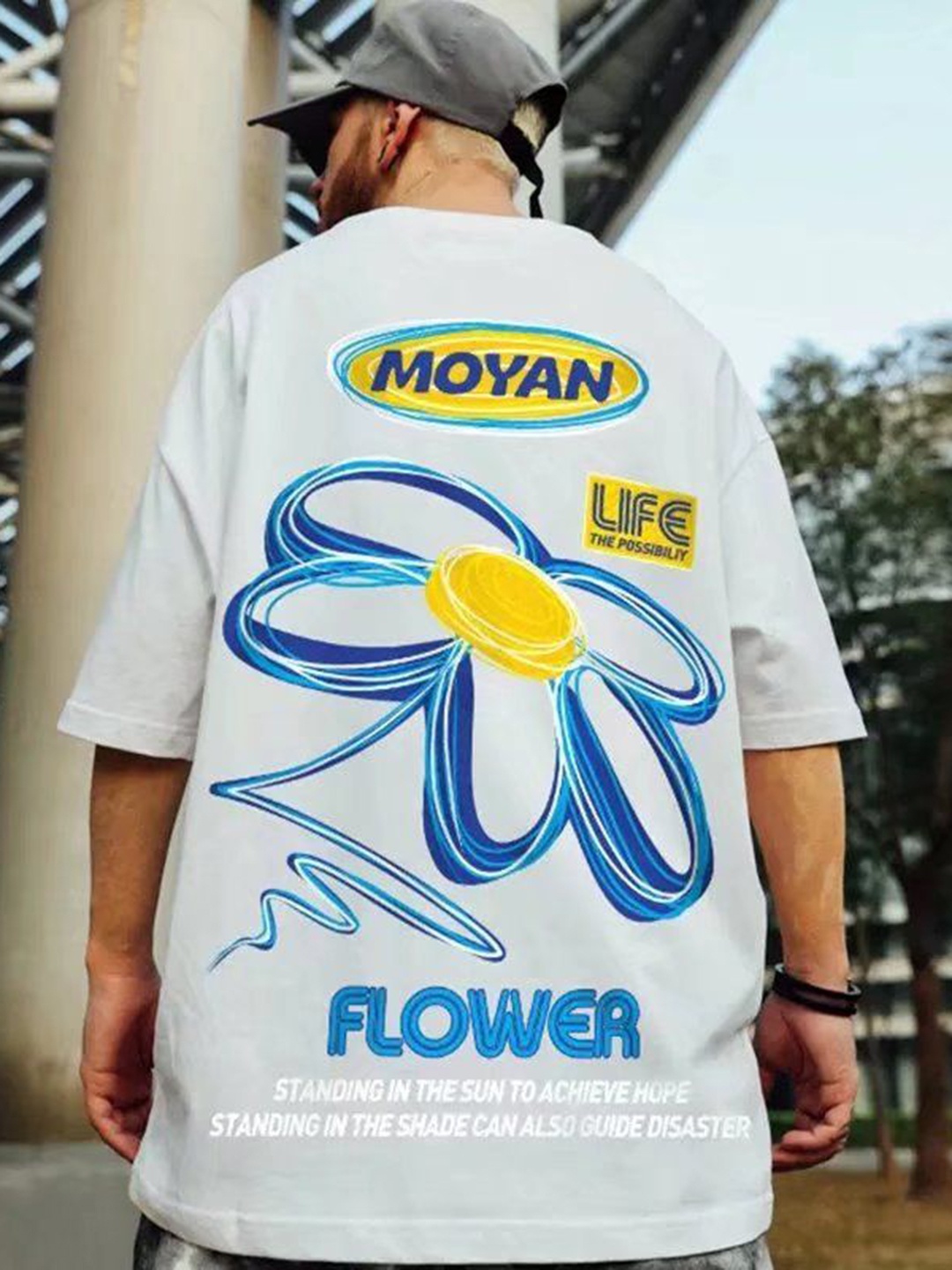 

HERE&NOW Men Floral Printed Round Neck Oversized T-shirt, White