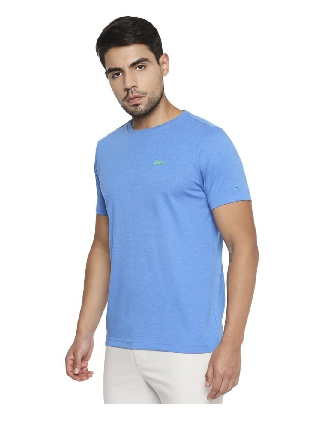 

Basics Men Solid Round Neck Cotton T-shirt, Blue