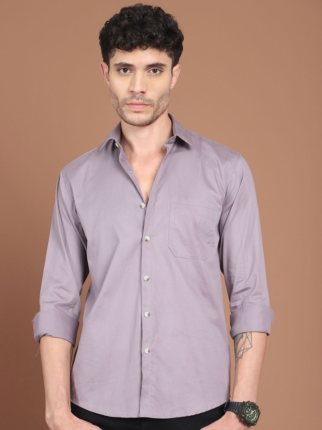 

Indian Needle Men Classic Opaque Casual Shirt, Grey