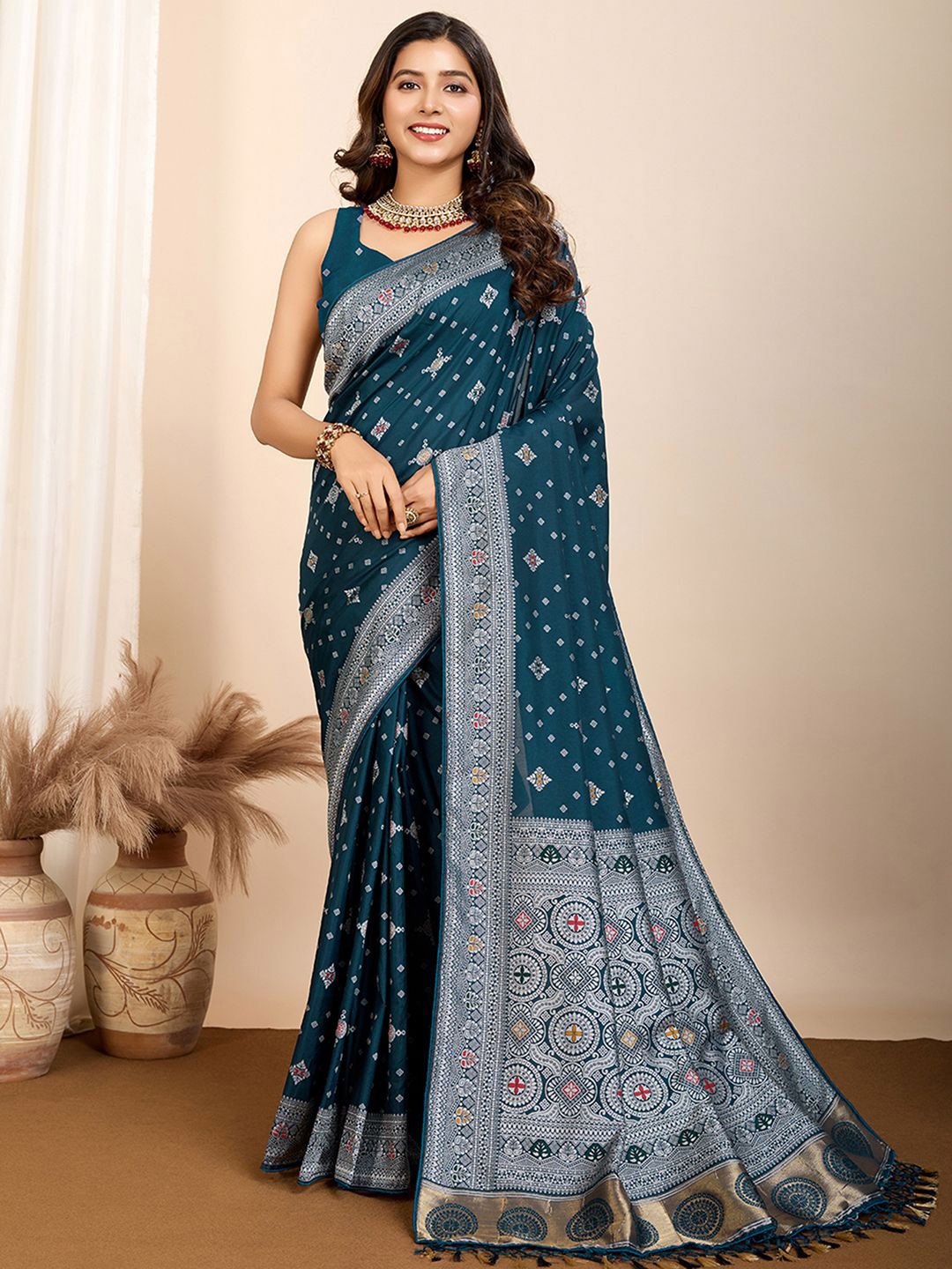 

Satrani Woven Design Pure Silk Designer Paithani Saree, Blue