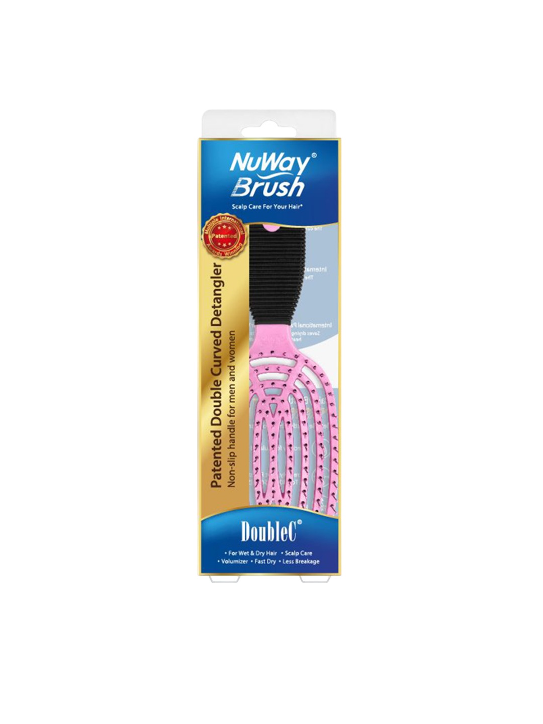 

NuWay 4Hair Patented Double Curved Detangler Paddle Hair Brush - Pink