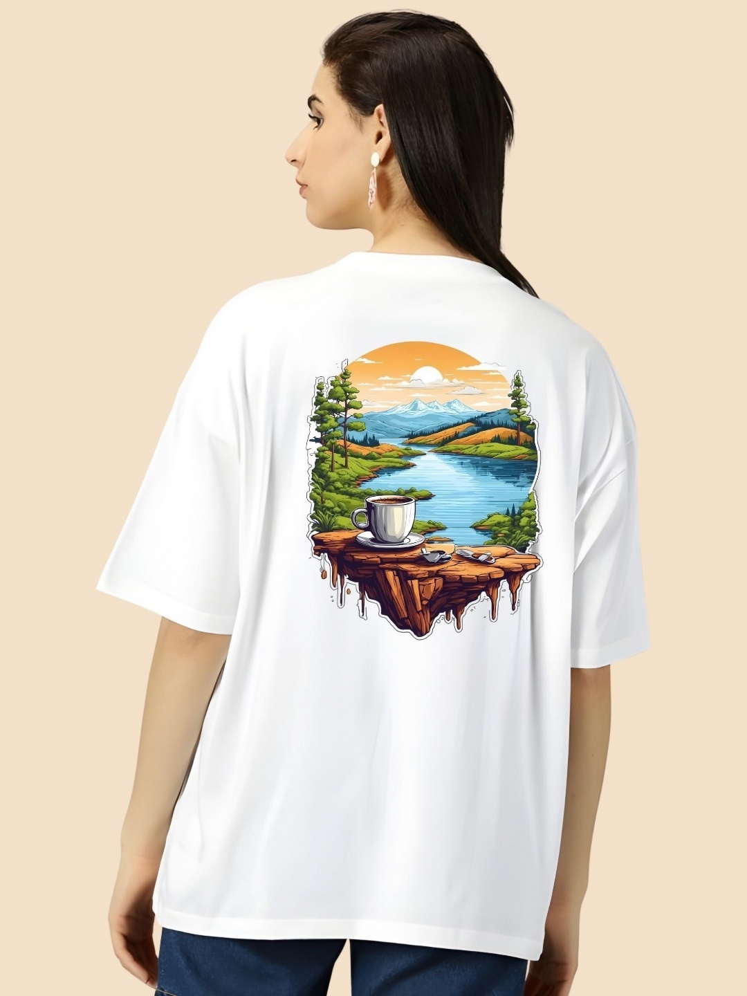 

SZN Women Graphic Printed Round Neck Cotton Oversized T-shirt, White