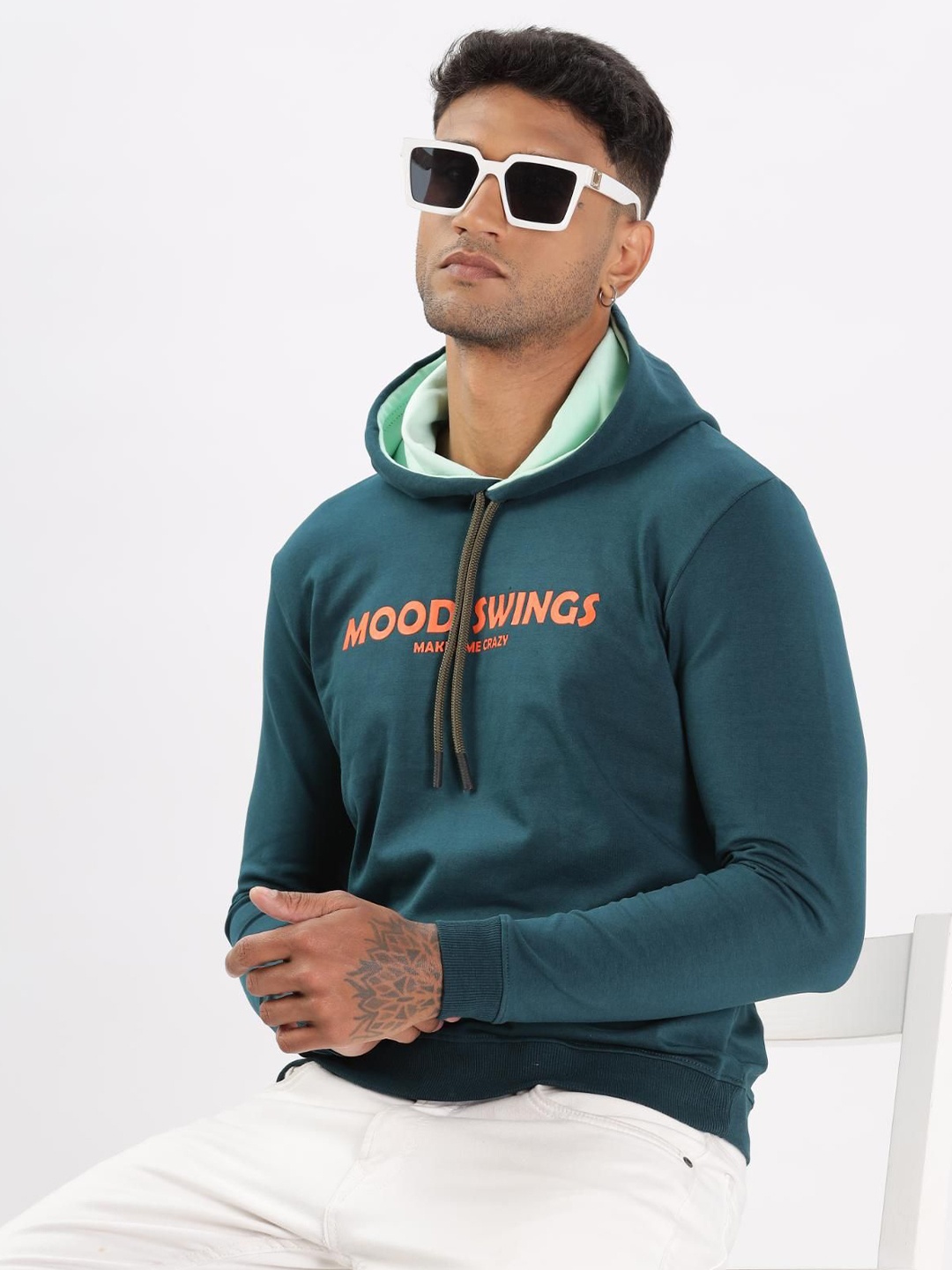 

COLOR HUNT Men Hooded Sweatshirt, Teal