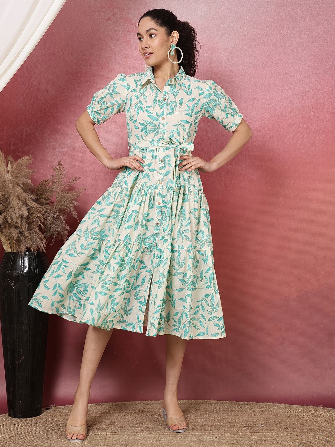 

KALINI Women Ethnic Motifs Print A-Line Midi Dress, Turquoise blue