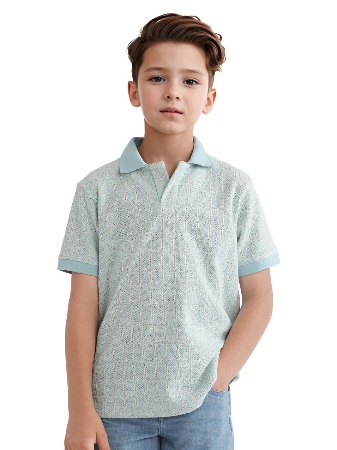 

RARE ONES Boys Self Design Polo Collar Cotton T-shirt, Blue