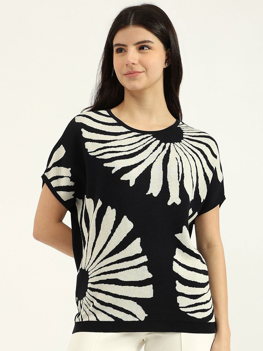 

United Colors of Benetton Print Cotton Top, Black