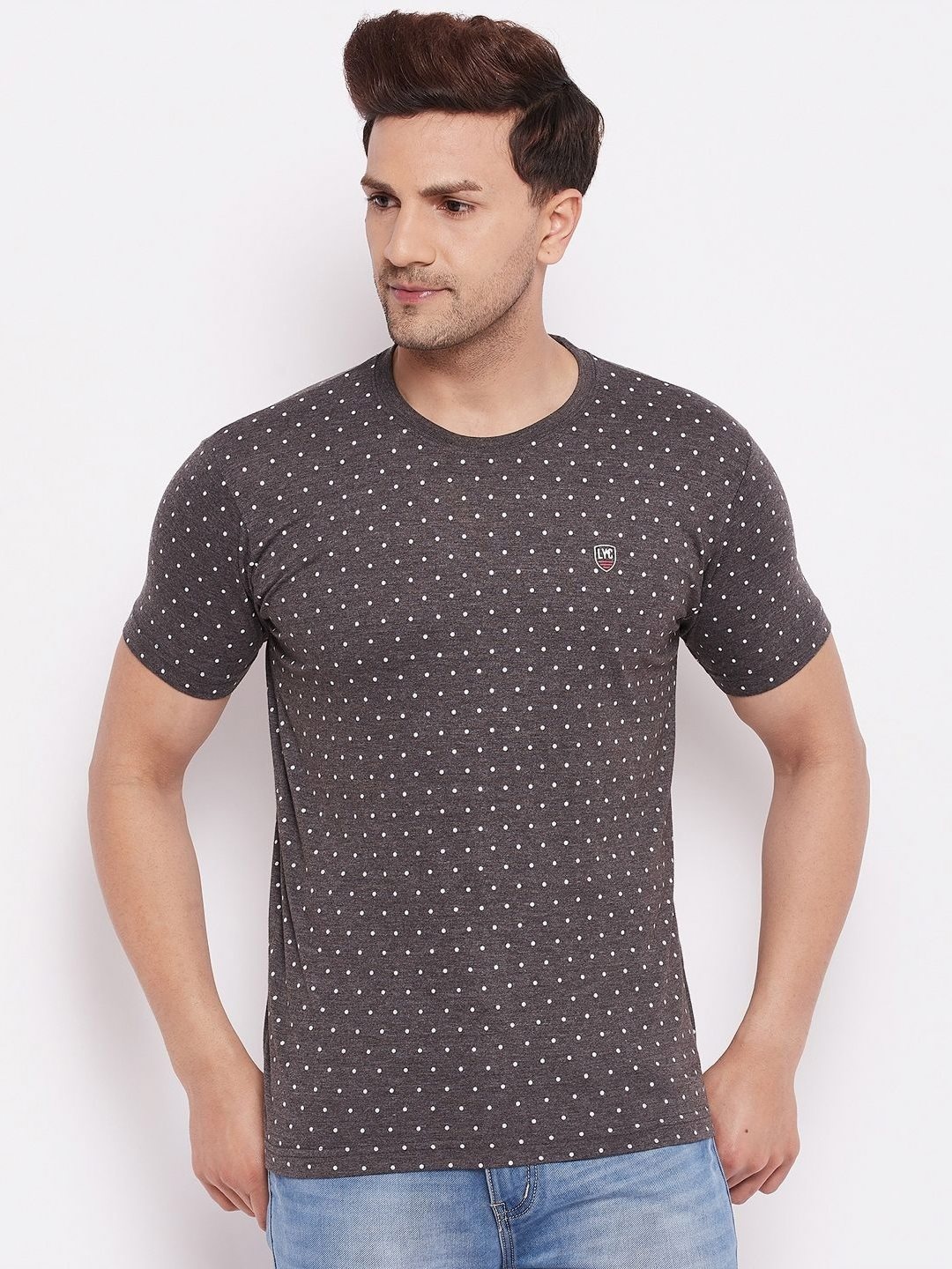 

LYCOS Men Geometric Printed Round Neck Cotton T-shirt, Grey