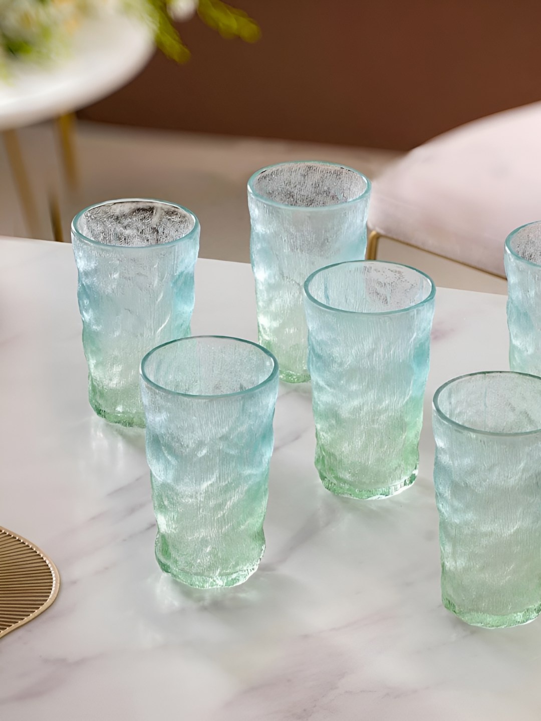 

Shreedah Set of 6 Green & Transparent Textured Cocktail Glass