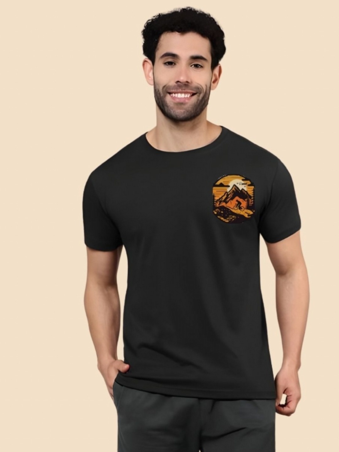 

SZN Men Graphic Printed Round Neck Cotton T-shirt, Black