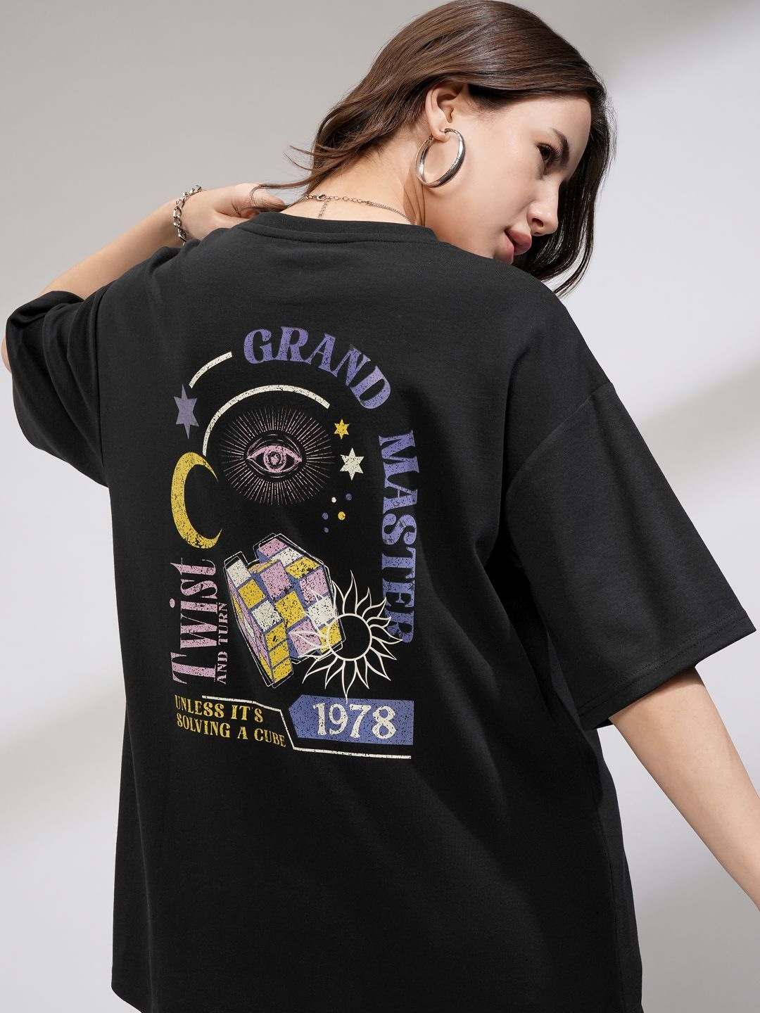 

Street By Tokyo Talkies Women Embellished Printed Oversized T-Shirt, Black