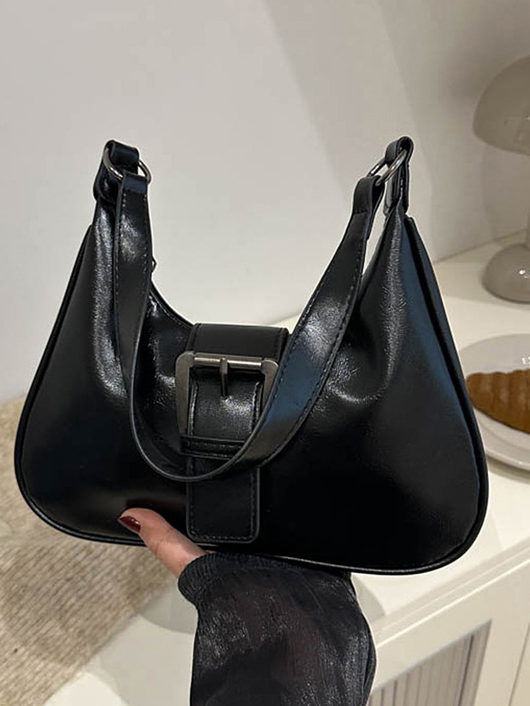 

LULU & SKY PU Structured Hobo Bag, Black