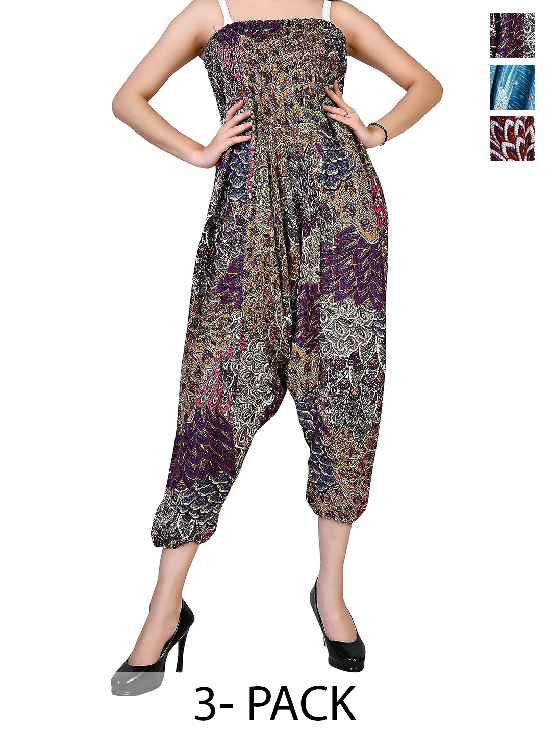 

NarNari Women Pack Of 3 Printed Harem Pants, Blue